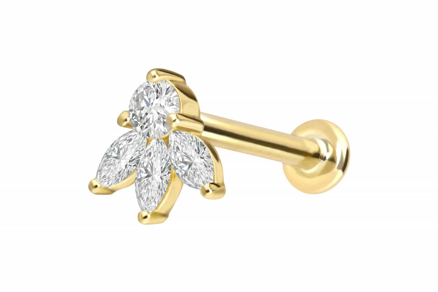 18 Karat Gold Labret Piercing mit Innengewinde DIAMANT-LOTUSBLÜTE